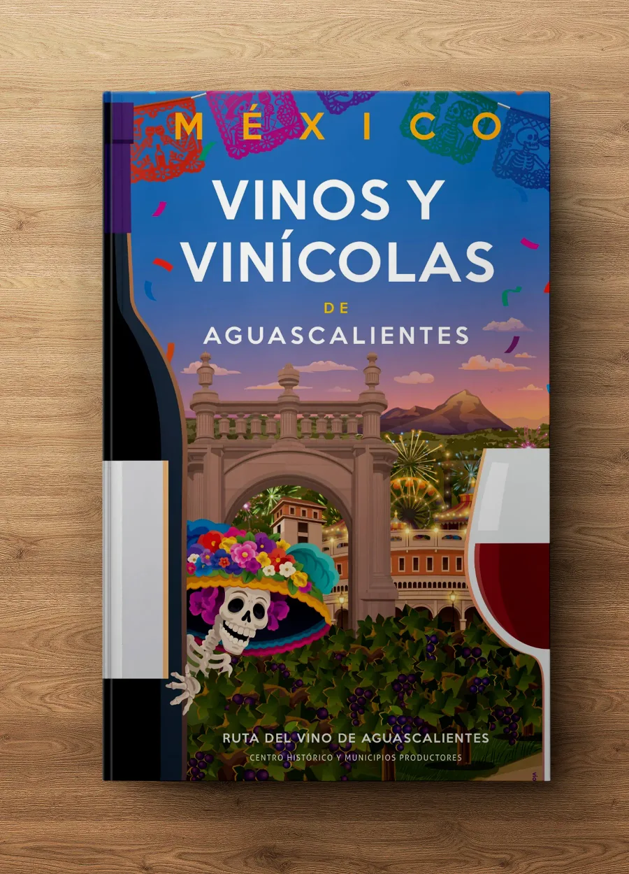 Portada de la guía Vinitácora de Aguascalientes, ilustrada y diseñada por Vionda